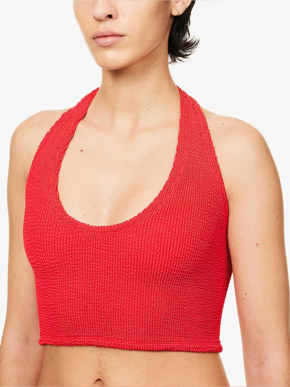 Hunza G Nova Crinkle Bikini Halter Top in Red